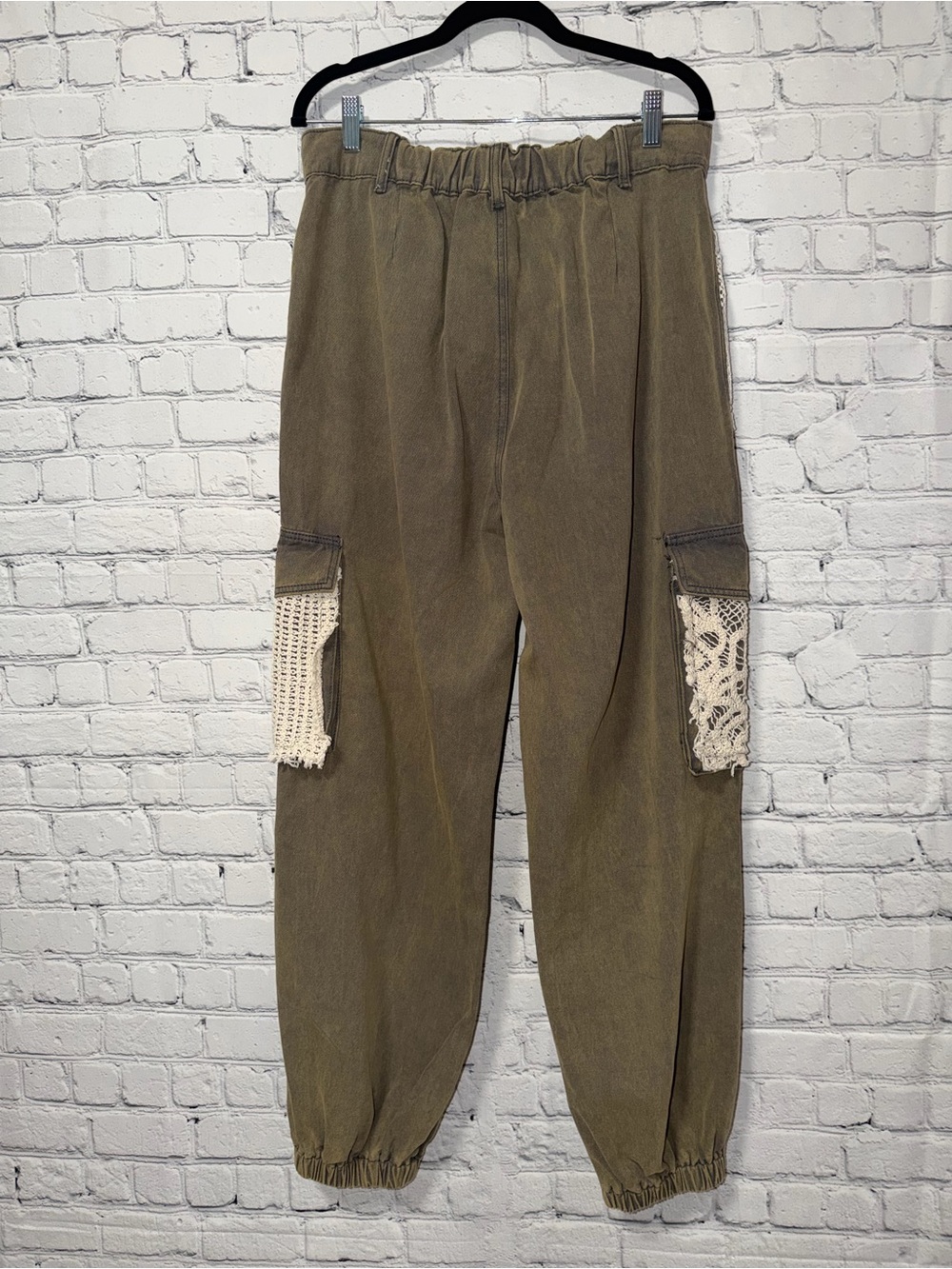 POL Olive Green Cargo Pants with Cream Crochet Patches - Picture 3 of 3
